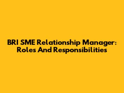 BRI SME Relationship Manager: Roles And Responsibilities