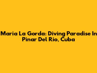 Maria La Gorda: Diving Paradise In Pinar Del Rio, Cuba